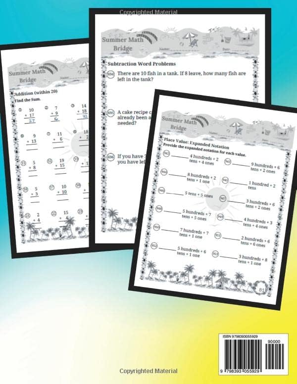 The Summer Math Bridge: A workbook for Grades 1 to 2: Addition, Subtraction, Place Value, Expanded Notation, Numbers, Counting, Shapes, Telling Time ... Guide with Examples, Answers Key Included by Math Bridge School Publishing