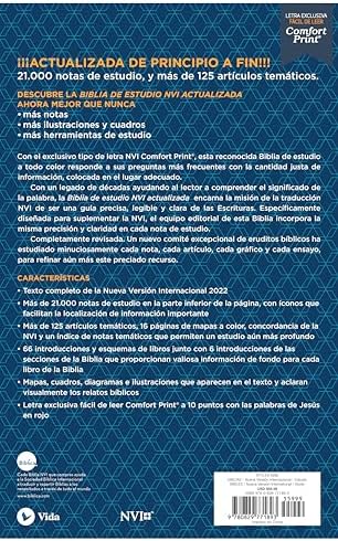 NVI, Biblia de Estudio actualizada, Revisión 2022, Tapa dura, Letra grande, Interior a color, Palabras de Jesús en Rojo, Comfort Print (NIV Study Bible, Fully Revised Edition) (Spanish Edition) by Nueva Versión Internacional