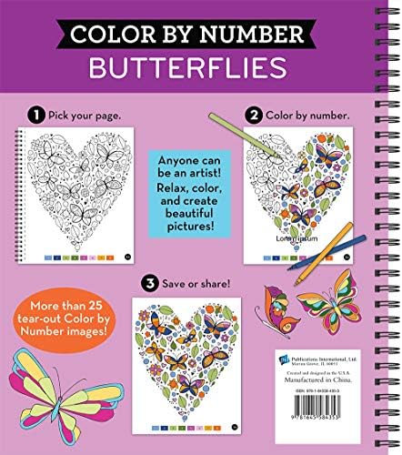 Brain Games - Color by Number: Butterflies - Stress-Free Adult Coloring Book with Tear-Out Pages | Relaxing Activity for Paint by Number Lovers | Gift for Women, Seniors & Teens by Publications International Ltd.