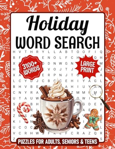 Holiday Word Search Puzzles Large Print: Fun & Relaxing 3100+ Words, Themed Word Find Puzzle Book For Adults, Seniors & Teens, 85 Cozy Christmas & Winter Holiday Word Searches With Solutions by Orion Puzzling