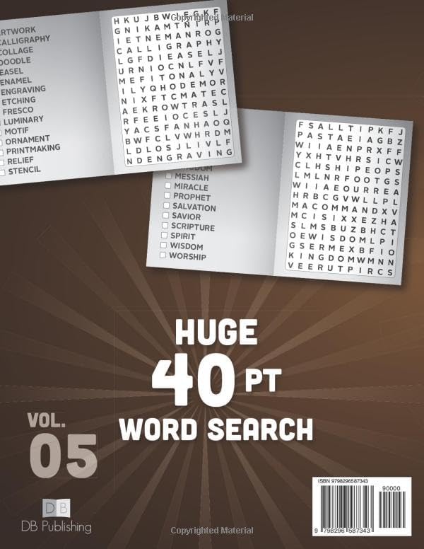 SUPER LARGE FONT SIZE 40 pt WORD SEARCH, vol. 05: Huge Jumbo Print Puzzle Book with XL Letters for the Visually Impaired and Seniors (Themed SUPER LARGE FONT 40 pt WORD SEARCH) by DB Publishing