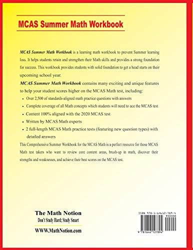 MCAS Grade 8 Summer Math Workbook: Essential Summer Learning Math Skills plus Two Complete MCAS Math Practice Tests by Michael Smith