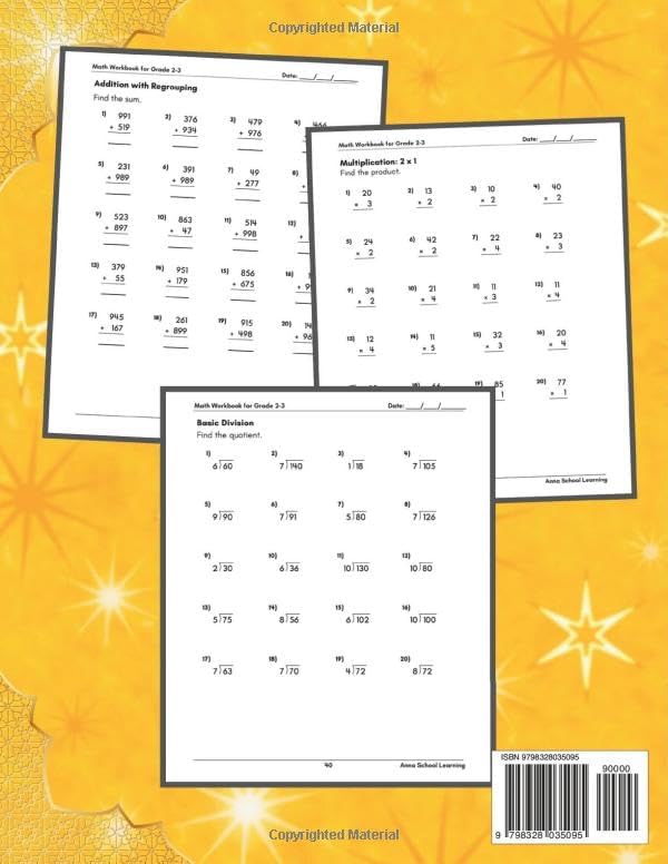Summer Math Workbook Grade 2-3, With Addition, Subtraction, Multiplication, Division, Place Value, and Geometry Skills: 2nd to 3rd Grade Math Practice Summer Workbook With Answers by Anna School Learning