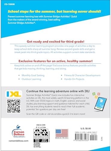 Summer Bridge Activities Quick 2nd to 3rd Grade Workbooks, Activity Book With Math, Language Arts, Social Studies, Science, Fitness, Reading Comprehension Practice and Reinforcement Learning by Summer Bridge Activities