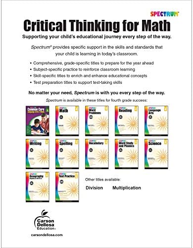 Spectrum Grade 4 Critical Thinking for Math Workbook, Multiplication, Division, Fractions, Decimals, Geometry, and More Mathematics, Classroom or Homeschool Curriculum (Volume 46) by Spectrum