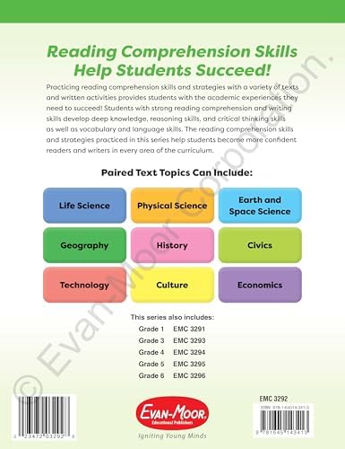 Evan-Moor Reading Comprehension: Paired Text Grade 2, Homeschooling and Classroom Resource Workbook, Close Reading, Improve Reading Skills, Nonfiction Passages, Fiction, Vocabulary, Social Studies by Evan-Moor Educational Publishers