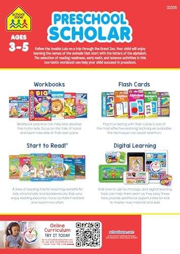 School Zone Preschool Scholar Workbook: 64 Pages, Pre-K, Kindergarten, Beginner Reading, Early Math, Science, ABCs, Writing, Problem Solving, Ages 3-5 by School Zone