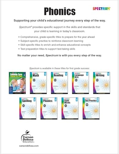Spectrum 1st Grade Phonics Workbooks, Vowel, Consonant, and Ending Sounds and Pairs, Letters, Words, and Sentence Writing Practice, Classroom or Homeschool Curriculum by Spectrum