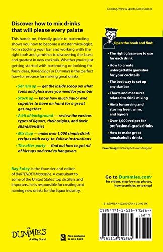 Bartending For Dummies by Ray Foley