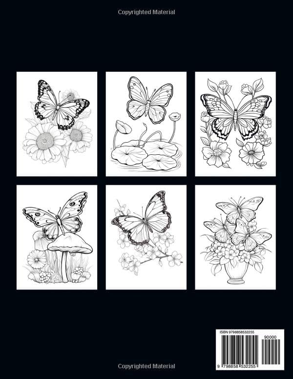 Butterfly & flowers coloring book for adult large print designs: 50 Calming Butterfly & Flower Patterns for Peace and Relaxation. A Coloring Journey for All Ages. by Sabani Publishing