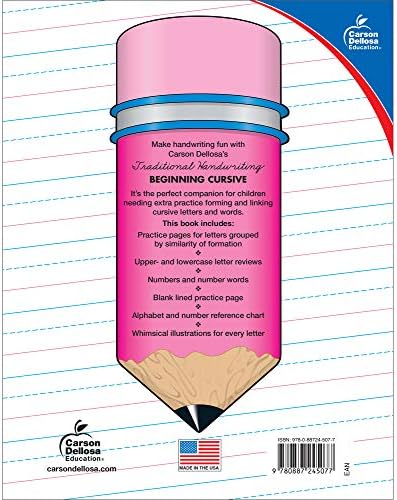 Carson Dellosa Beginning Cursive Handwriting Workbook, Traditional Writing Book With Number and Letter Tracing and Sight Words Practice, Classroom or Homeschool Curriculum by Carson-Dellosa Publishing