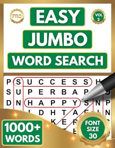 EASY (JUMBO PRINT) WORD SEARCH PUZZLE BOOK FOR ADULTS & SENIORS - VOL 2: 1000+ EXTRA LARGE PRINT WORDS - (30 PT FONT SIZE) WORD FIND PUZZLES by PRO Publications