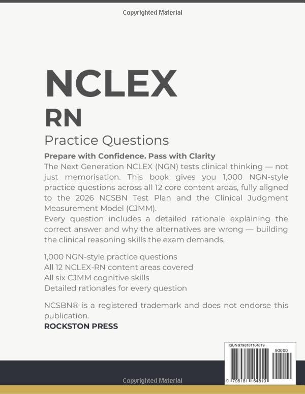 NCLEX-RN Practice Questions 2026: 1,000 NGN-Style Practice Questions with Detailed Rationales | Aligned to the NCSBN Test Plan | All Six CJMM Cognitive Skills by Rockston Press