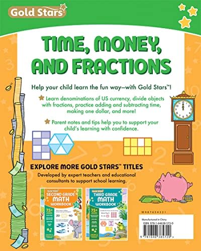 Time Telling, Money, and Fractions Workbook - 96 Pages - 1st to 3rd Grade: Over 75 Activities that Introduce Adding Money, Counting Coins, Digital and ... Objects with Fractions (Gold Stars Series) by Gold Stars