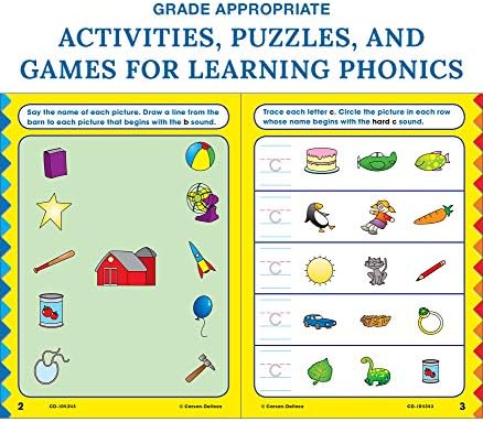 Carson Dellosa Phonics for Kindergarten Workbook, Sight Words, Beginning Consonant and Short Vowel Sounds Educational Games and Puzzles, Classroom or Homeschool Curriculum by Carson Dellosa Education