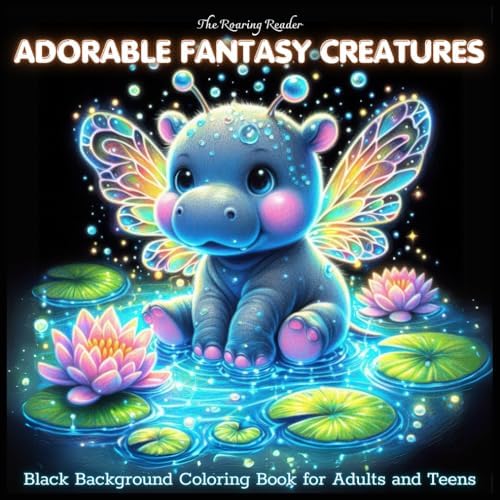 Adorable Fantasy Creatures Black Background Coloring Book for Adults and Teens: Whimsical Coloring Pages Featuring 50+ Unique Cute and Magical Fantasy ... (Magical Creatures and Fantasy Adventures) by The Roaring Reader
