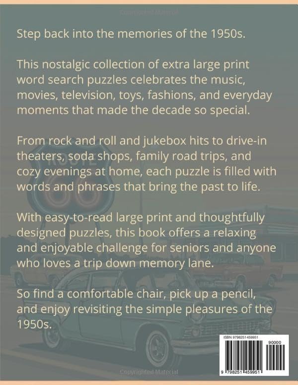 Nostalgic Word Search Large Print 1950s: 100 Easy 1950s Nostalgia Puzzles For Seniors Gift, Large Font, Over 2000 Words, Cognitive Games For Dementia Elderly Adults by Annie Fields