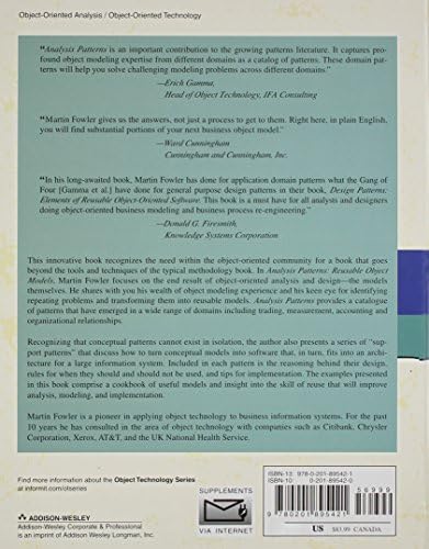 Analysis Patterns: Reusable Object Models (Object-Oriented Software Engineering Series) by Martin Fowler