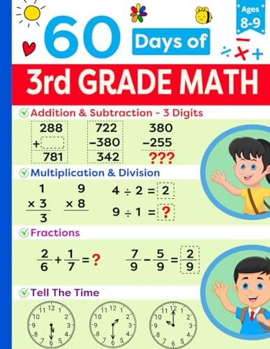 Third Grade Math Practice Book Ages 8 to 9: Math Drills Workbook Featuring Addition, Subtraction, Multiplication, Division, Fractions and more | ... (Math Ninjas - Children Math Essentials) by Math Ninjas