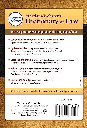 Merriam-Webster's Dictionary of Law, Newest Edition, Trade Paperback by Merriam-Webster