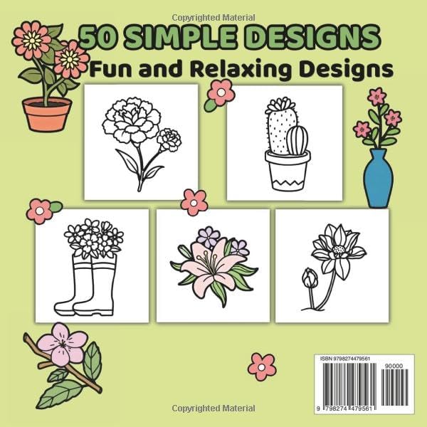 Plants & Flowers Simple & Bold Coloring Book: Fun and Relaxing Floral Designs for Kids, Adults, and Seniors by nana