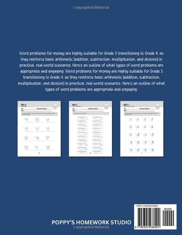 Summer Math Adventures: Bridging 3rd to 4th Grade Worksheets (10 Weeks of Daily Practice) with Answer Key: Third and Fourth Grade Timed Workbook: ... and More (Summer Math Practice Workbooks) by Poppy's Homework Studio