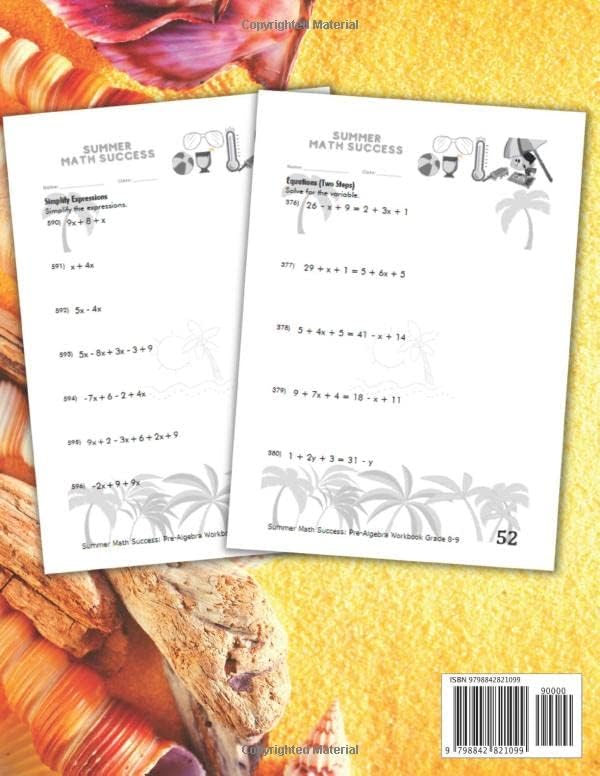 Summer Math Success: Pre Algebra Workbook Grade 8-9: Algebra Workbook for 8th and 9th Grade: Order of Operations, Inequalities, Simplifying Expressions and More (Answer Key Included) by All Seasons Math