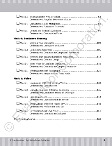 Evan-Moor Daily 6-Trait Writing, Grade 3, Homeschool and Classroom Resource Workbook, Reproducible Worksheets, Teaching Edition, Lesson Plans, Ideas, Organization, Word Choice, Sentence Fluency, Voice by Evan-Moor Educational Publishers