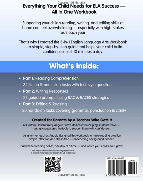 4th Grade ELA Workbook: Reading Comprehension, Writing, and Grammar Practice for Summer Learning & STAAR Test Prep: Master key ELA skills with reading ... for summer learning and STAAR test success by Angela Sultzer