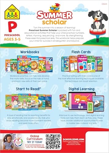 School Zone Preschool Summer Scholar Workbook: 80 Pages, Toddler, Pre-K, ABCs, Alphabet, Basic Phonics, Writing Skills, Early Math & Numbers, Colors & Shapes, Ages 3-5 by School Zone