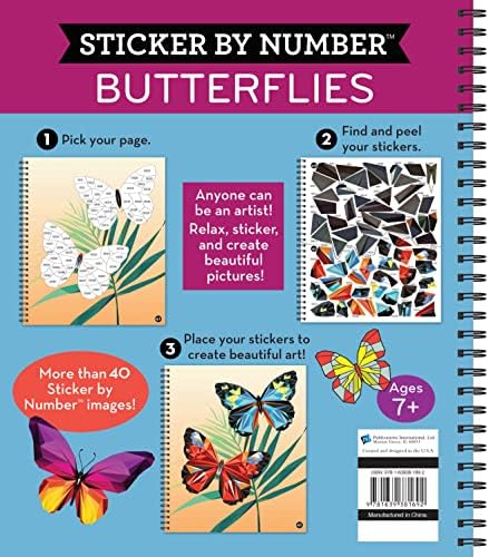 Brain Games - Sticker by Number: Butterflies - 2 Books in 1 (42 Images to Sticker) by Publications International Ltd.