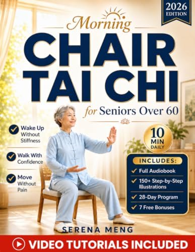 Morning Chair Tai Chi for Seniors Over 60: Gentle 28-Day Seated Routine to Wake Up Without Stiffness, Stop Holding Onto Furniture, and Walk Through ... | With Illustrations & Video Tutorials by Serena Meng