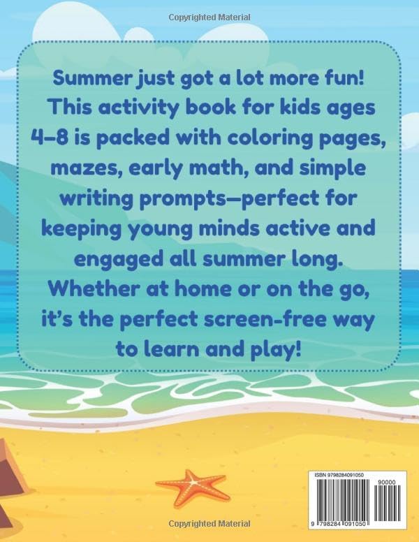 Summer Fun Activity Book for Kids Ages 4-8: 40 Single-sided Pages of Coloring, Math, Writing, and Puzzles for Summer Learning and Fun! by Carrillo Creations