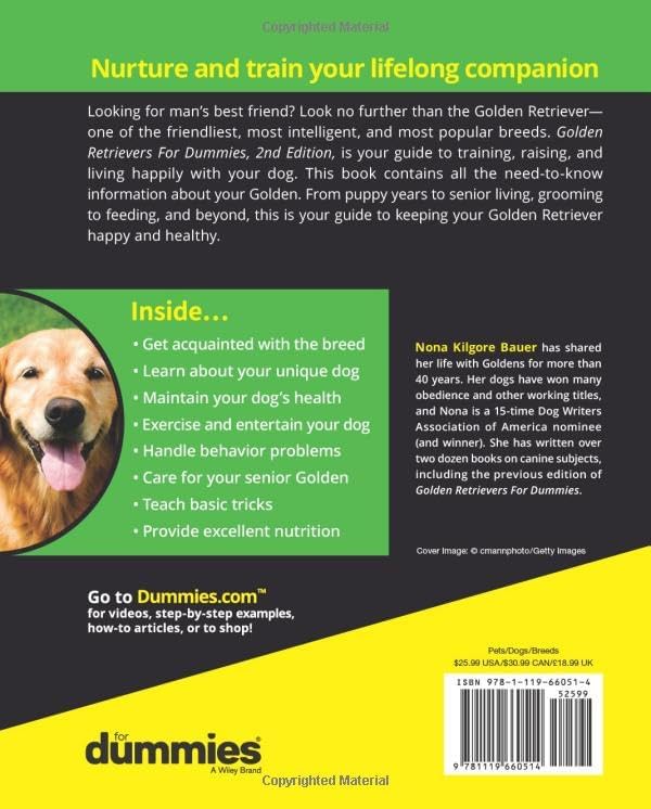 Golden Retrievers For Dummies by Nona K. Bauer