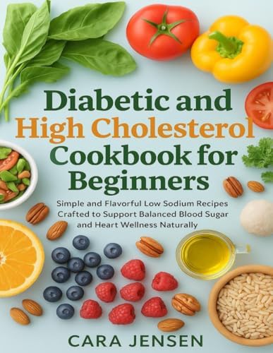 DIABETIC AND HIGH CHOLESTEROL COOKBOOK FOR BEGINNERS: Simple and Flavorful Low Sodium Recipes Crafted to Support Balanced Blood Sugar and Heart Wellness Naturally by Cara Jensen
