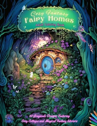Cozy Fantasy Fairy Homes Adult Coloring Book: 40 Image Designs for Coloring to Relax Your Mind | Featuring Cozy Cottages and Magical Fantasy Interiors | Great for Adults, Teens and Seniors | Grayscale by Windfall Co.