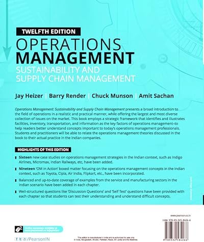 Operations Management Sustainability And Supply Chain Management by Chuck Munson & Amit Sachan And . Jay Heizer , Barry Render