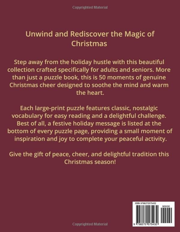 Christmas Word Search for Adults and Seniors: Featuring 50 Unique Puzzles and a Cheerful Holiday Message on Every Page by SG Wordwell