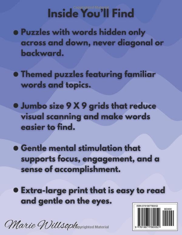 Word Search for Seniors With Dementia in Extra Large Print: 101 Very Easy to Solve Puzzles With Big 9x9 Grids (Easy to Solve Puzzle Books for Adults With Dementia) by Marie Willsoph