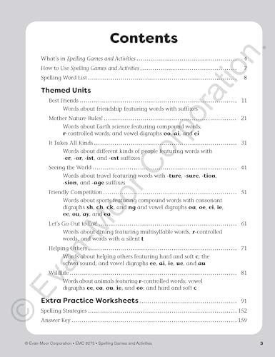 Evan-Moor Spelling Games and Activities, Grade 5 - Classroom Resource, Reproducible Worksheets, Teaching Edition, Spelling Strategies, Word Study Skills by Evan-Moor Educational Publishers