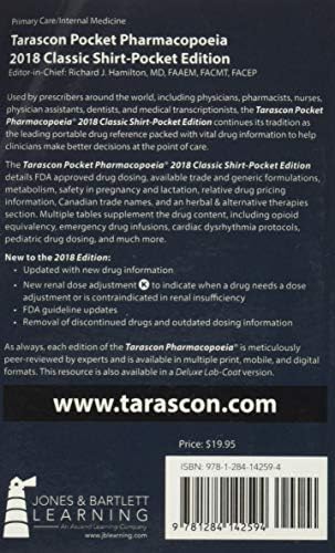 Tarascon Pocket Pharmacopoeia 2018 Classic Shirt-Pocket Edition: . by MD FAAEM FACMT FACEP Editor in Chief Richard J. Hamilton