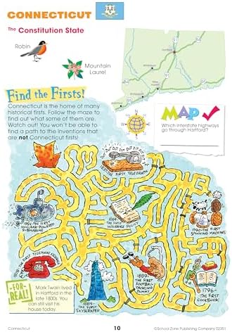 School Zone Travel the Great States Workbook: 64 Pages, 3rd Grade, Geography, Map-Reading, United States, Ages 8+ (Activity Zone Book Series) by School Zone