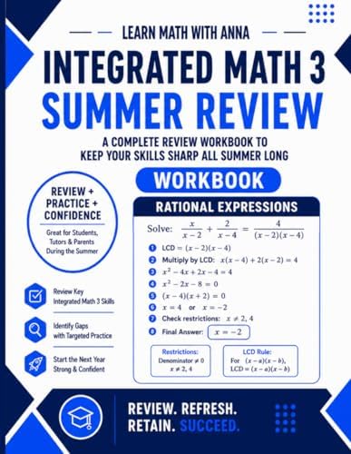 Integrated Math 3 Summer Review Workbook: Avoid the Summer Slide with Targeted Practice and Step-by-Step Solutions (Summer Review | USA Math Series) by Learn Math with Anna