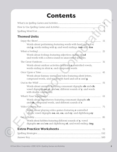 Evan-Moor Spelling Games and Activities, Grade 4 - Classroom Resource, Reproducible Worksheets, Teaching Edition, Spelling Strategies, Word Study Skills by Evan-Moor Educational Publishers