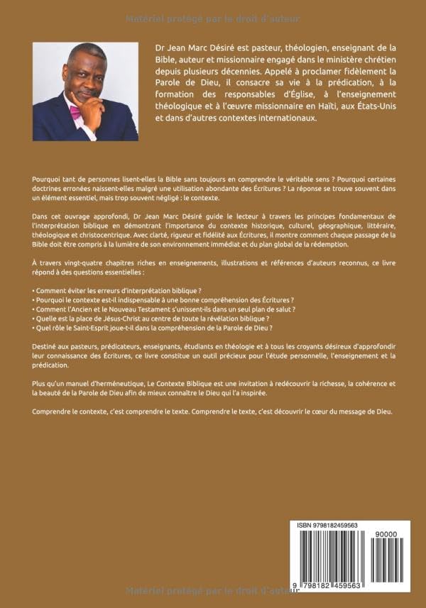 LE CONTEXTE BIBLIQUE: Principes essentiels pour une interprétation fidèle des Écritures (French Edition) by Dr Jean Marc Désiré