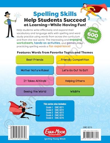 Evan-Moor Spelling Games and Activities, Grade 5 - Classroom Resource, Reproducible Worksheets, Teaching Edition, Spelling Strategies, Word Study Skills by Evan-Moor Educational Publishers