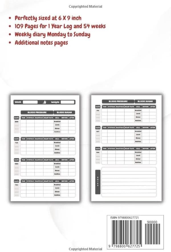 Blood Sugar And Blood Pressure Log Book: Amazing 2 in 1 Diabetes and Blood Pressure Log Book for Daily and Weekly to Monitor Sugar and Blood Pressure Levels for 54 Weeks at 4 Times a Day by Andy Terry