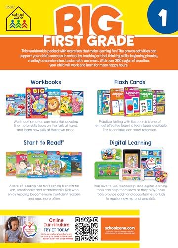 School Zone Big First Grade Workbook: 320 Pages, 1st Grade, Reading Comprehension, Phonics, Spelling, Vocabulary, Basic Math, Time, Money, Fractions, Ages 6 to 7 by School Zone