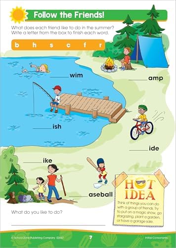 School Zone First Grade Summer Scholar Workbook: 80 Pages, 1st Grade, Reading Comprehension, Phonics, Addition, Subtraction, Time, Money, Science, Social Studies, Ages 6 to 7 by School Zone