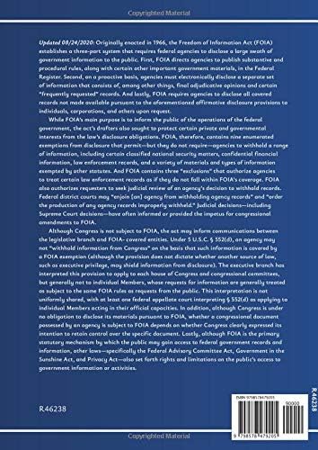 The Freedom of Information Act (FOIA): A Legal Overview by Congressional Research Service